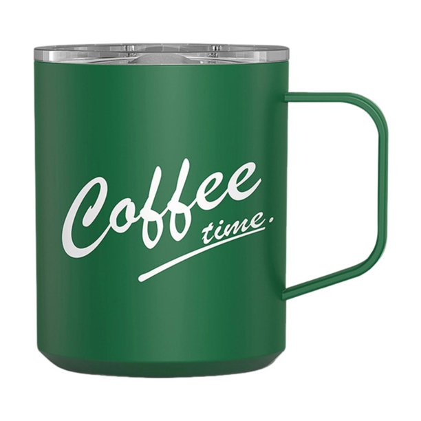 Taza de café aislada para acampar, viajar, picnic, beber al aire libre con asa y Verde