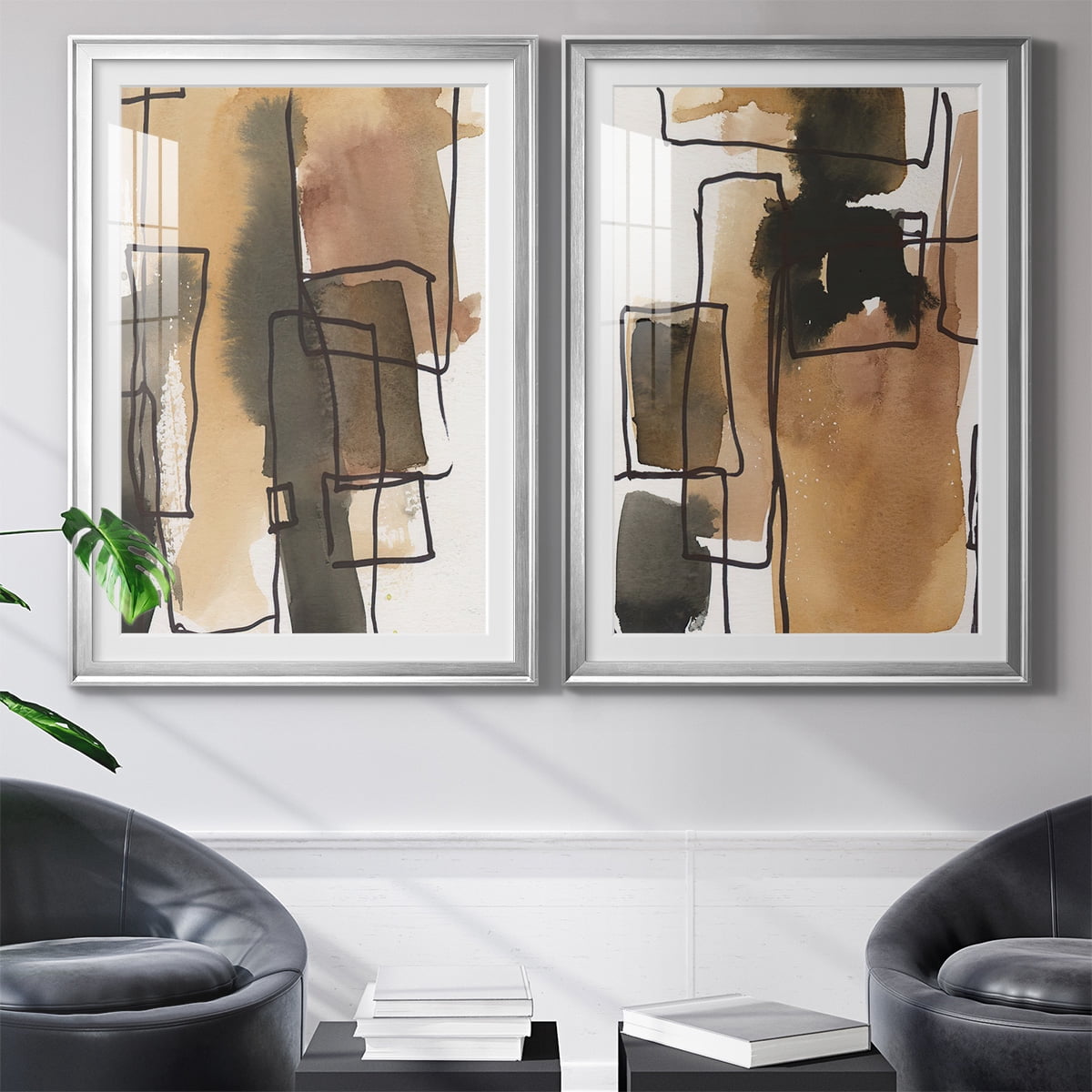 Wexford Home Retro Vibe III Premium Framed Print, 22.5" x 30.5" - Ready to Hang, Silver (Set of 2)
