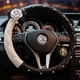 thumbnail image 1 of Car Steering Wheel Cover Women's Fashion Camellia Diamond Pearl Accent, Universal Fit, Leatherette Material, 1 of 5