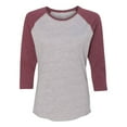 thumbnail image 5 of Fine Jersey Baseball Tshirt for Womens 3/4 Length Sleeve Tee Tops, Vintage Heather/Vintage Burgundy, XL, 5 of 7