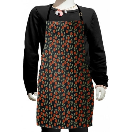 

Garden Art Kids Apron Dark Toned Dotted Background with Flower Silhouettes and Foliage Boys Girls Apron Bib with Adjustable Ties for Cooking Baking Painting Night Blue Ruby Green by Ambesonne
