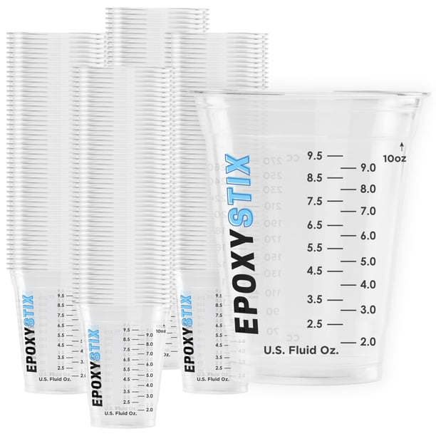 Paquete de 100 tazas graduadas de 12 onzas, para mezclar de 350 ml, para mascotas duraderas, marcas de medición transparentes en oz, ml y tazas, para resina, pintura, mezcla y manualidades