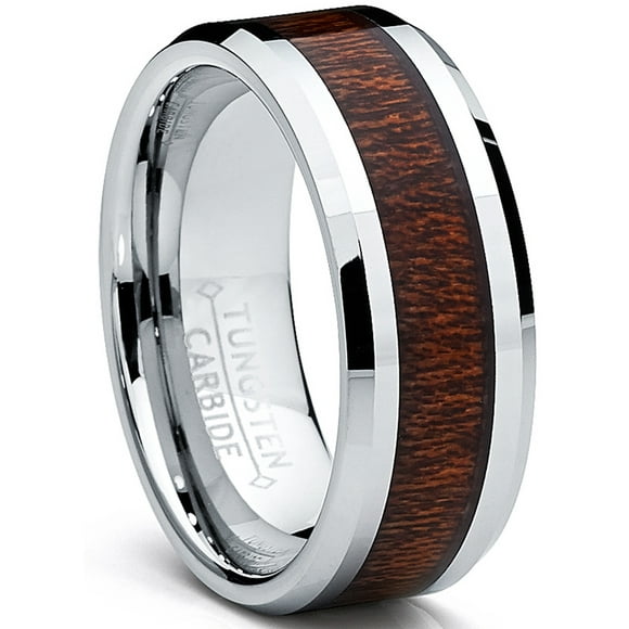 8MM Men's Tungsten Carbide Ring Wedding Band Wood Inlay