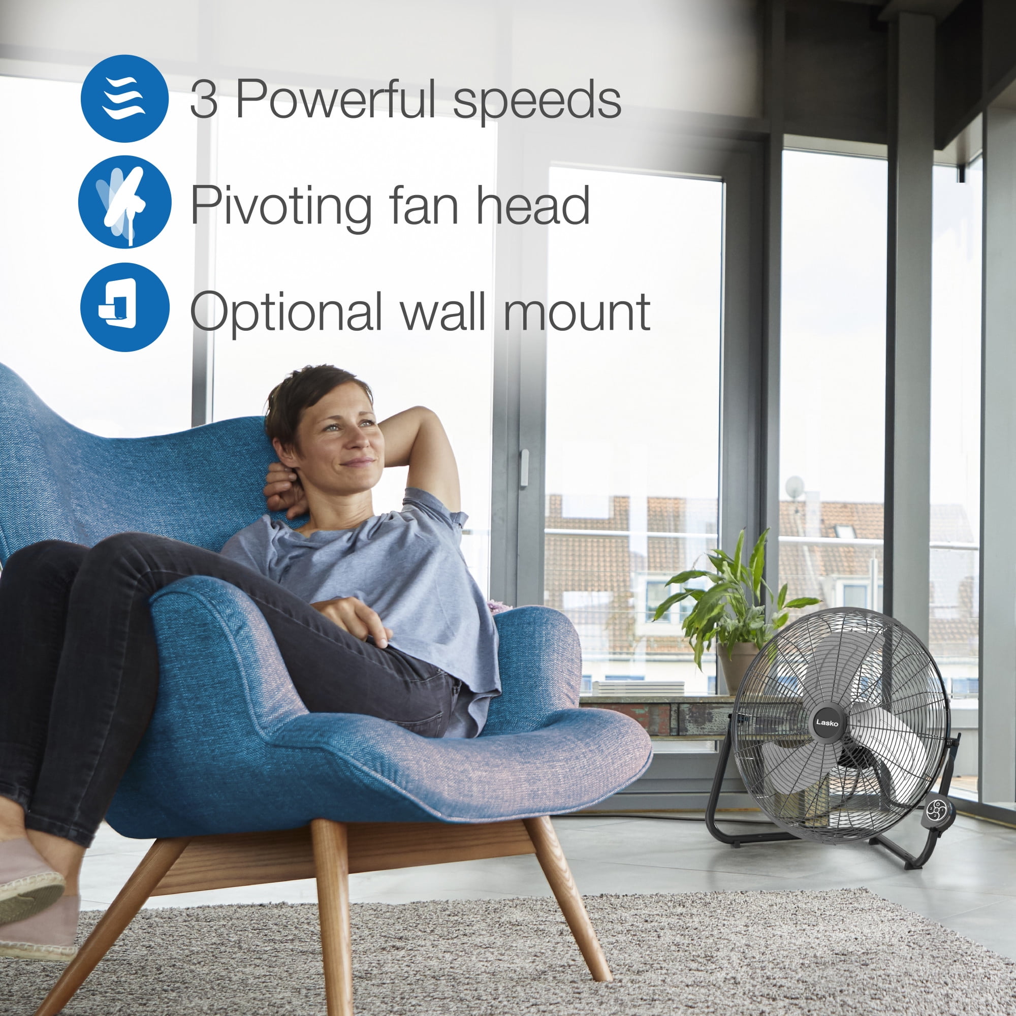Lasko 20" High Velocity Floor Fan, Wall Mount Option and Remote, Black, H20660