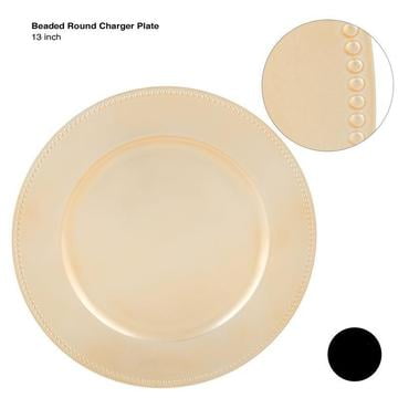 13" Gold Beaded Round Plastic Charger Plate