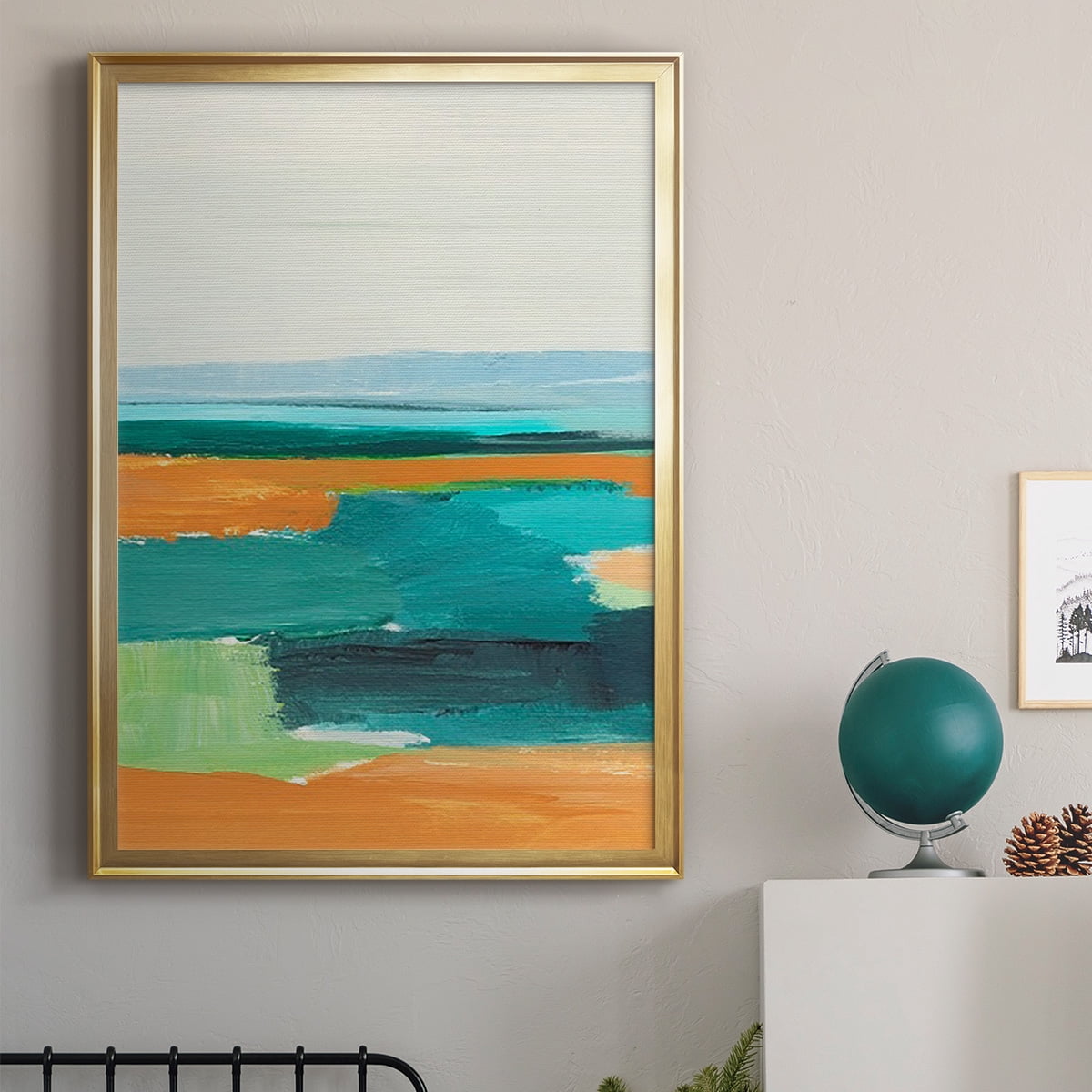 Aqua and Orange I Premium Framed Print, in Gold, Black, or Silver - Ready to Hang