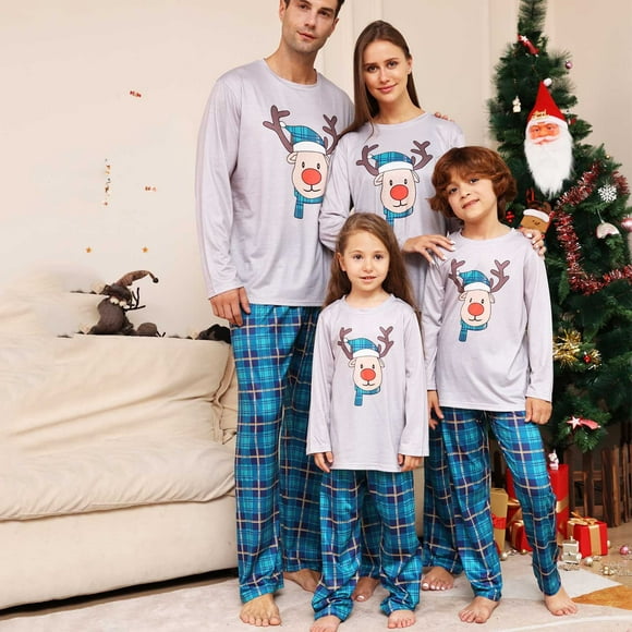 EGNMCR Holiday Family Matching Pajamas Christmas PJs Set Plaid Printed Long Sleeve Tops Xmas Pajamas Pant Cute Family PJs Merry Christmas Gifts Women Outfit on Clearance
