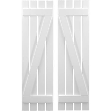 Ekena Millwork 15 1/2"W x 53"H Americraft Four Board (2 Batten) Exterior Real Wood Spaced Board-n-Batten Shutters w/ Z-Bar (Per Pair), White