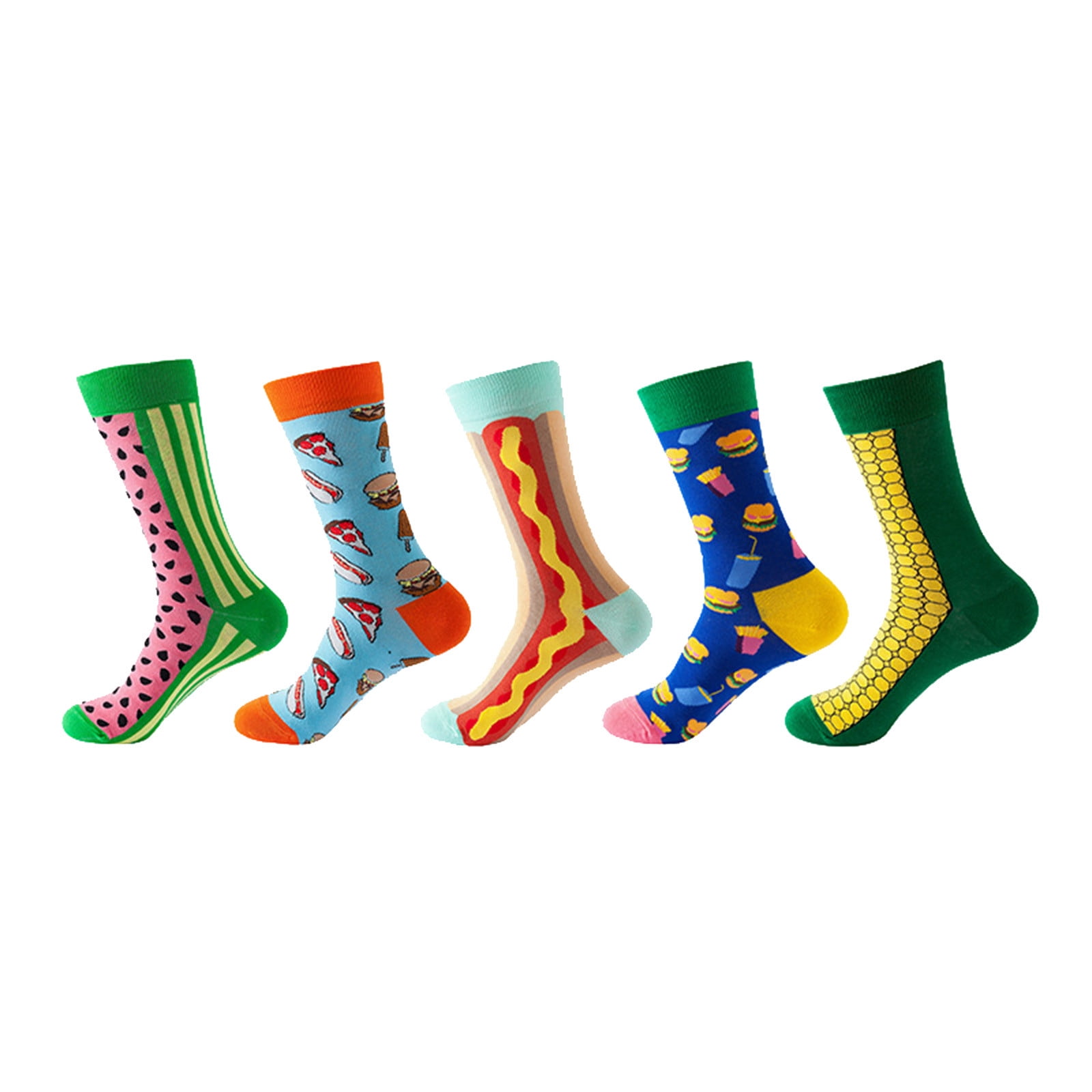 VOSS 5 Pairs Women Socks Print Socks Gifts Cotton Long Funny Socks For ...