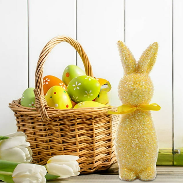 Liyamei Easter Bunny Flocking Rabbit Holding Eggs Cute Rabbit Children's Easter Toy Festival Decoration Ornaments