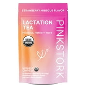 Pink Stork Lactation Tea: Organic Fenugreek Tea for Breast Milk Supply, Strawberry Hibiscus, 24 Cups