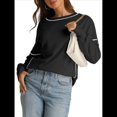 thumbnail image 1 of Sudadera Informal de Cuello Redondo para Mujer, Larga, Talla Grande, , con Costuras en Contraste, para Otoño. Negro L, 1 of 8