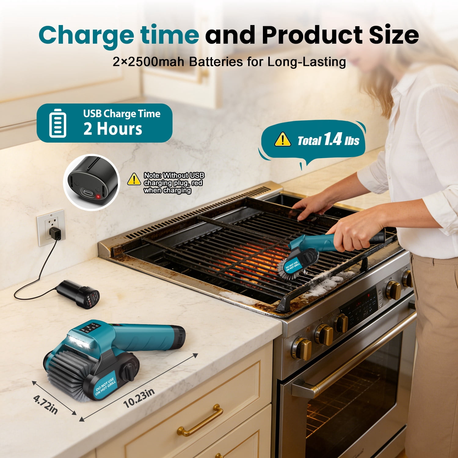 Yankucat Electric Grill Brush for Outdoor Grill - Cordless Rechargeable BBQ Cleaner with 304 Stainless Steel, 4000mAh Power Rotary Grill Cleaning Brush for Gas Charcoal Grates