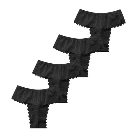 

Panties Clearance Trendy 4Pc Women Lace Flowers Low Waist Underwear Panties G-String Lingerie Thongs Black Xxl
