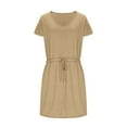 thumbnail image 4 of Summer Dresses for Women 2025 V Neck T Shirt Casual Solid Mini Dresses Tie Waist Sundresses with Pockets, 4 of 6