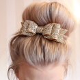 thumbnail image 1 of Pinza para el cabello Shulemin con lazo brillante y resorte para niña, accesorio para el cabello con lazo brillante, dorado, 1 of 8