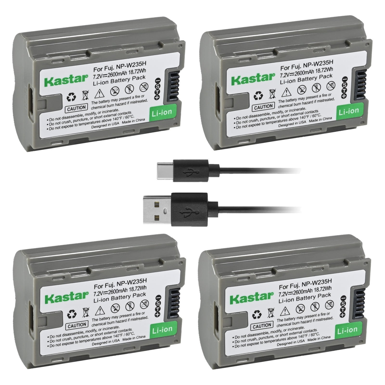 Kastar 4-Pack NP-W235 Type-C Rechargeable Battery Replacement for Fujifilm X-T4 X-T5 X-H2 X-H2S X-S20 GFX100S GFX100 II GFX50S II Camera