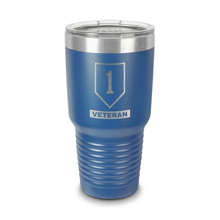 

1st Infantry Division Veteran Tumbler 30 oz - Laser Engraved w/ Clear Lid - Stainless Steel - Vacuum Insulated - Double Walled - Travel Mug - big red one the bloody first retired vet - Blue