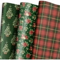 thumbnail image 2 of Christmas Wrapping Paper 6 Sheets, Vintage Green Christmas Trees, Poinsettia, Red Bow Bells, Red Green Buffalo Plaid, Folded Flat for Holidays Party 19.7" x 27.5" Per Sheet, 2 of 15