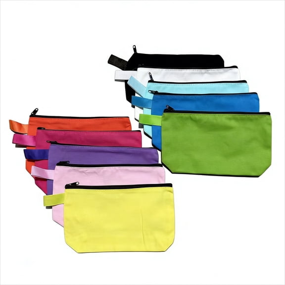 10 Pieces Canvas Makeup Bags , Travel Cosmetic Organizer Plain Storage Pouch DIY Craft Bags with Zipper(Pastel,8.7 x 5 x 1.8 Inch)