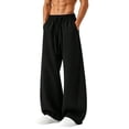 thumbnail image 5 of CLOISE Palazzo Pants for Men Casual with Pockets Big and Tall Breathable Mid Waist Wide Leg Long Pants Elastic Waist Solid Baggy Vacation Outfits Black 5XL, 5 of 7
