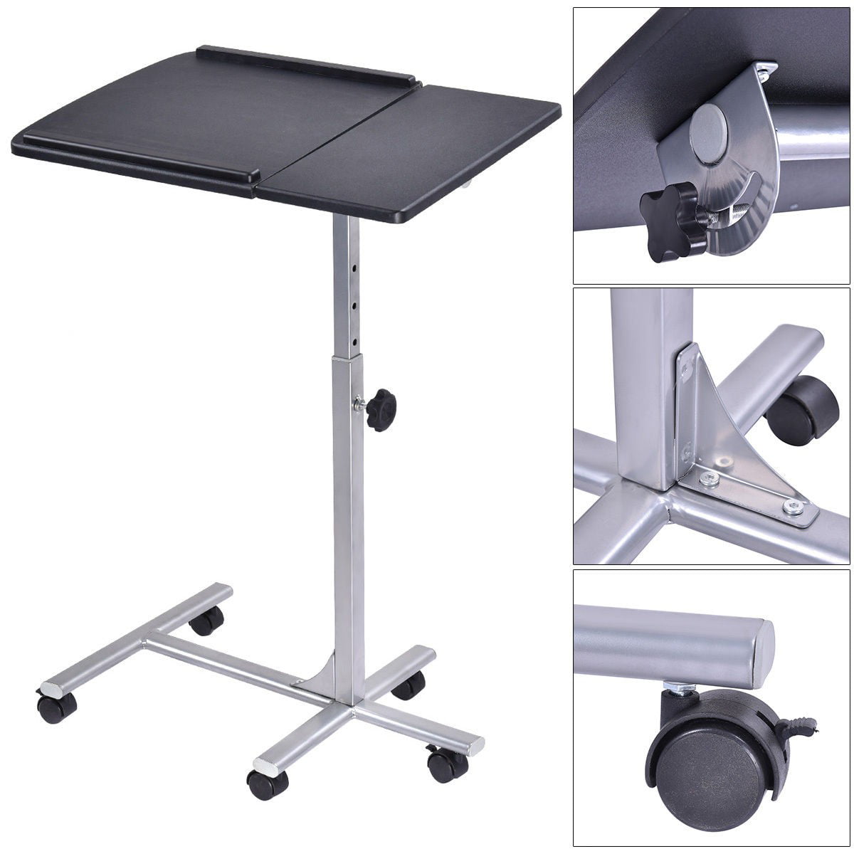 Angle Height Adjustable Rolling Laptop Desk Over Sofa Bed Notebook Table Stand 