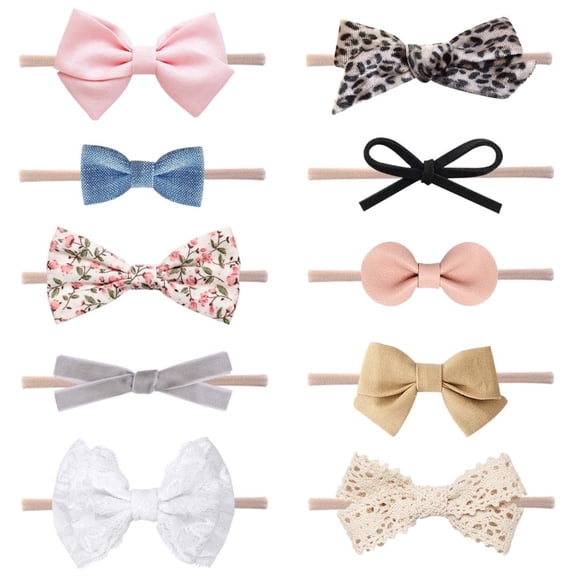 EIMELI 10 Pack Baby Girls Headbands Hair Bows Nylon Ribbon Hairbands Solid Color Handmade Hair Accessories for Newborn Infant Toddlers Little Girl and Kids