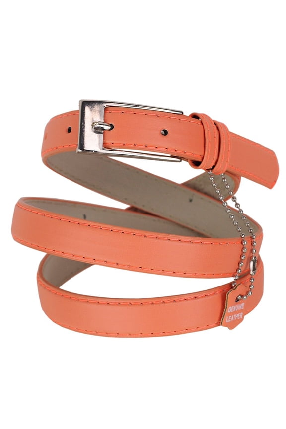 Women's Classy Skinny Bonded Leather Casual Belt with Shiny Buckle (XL (42"-46"), Peach)