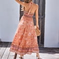 thumbnail image 4 of Vestido floral estampado bohemio sin mangas crisscross backless diseño volantes dobladillo Maxi vestido para boda fiesta de vacaciones naranja S, 4 of 6