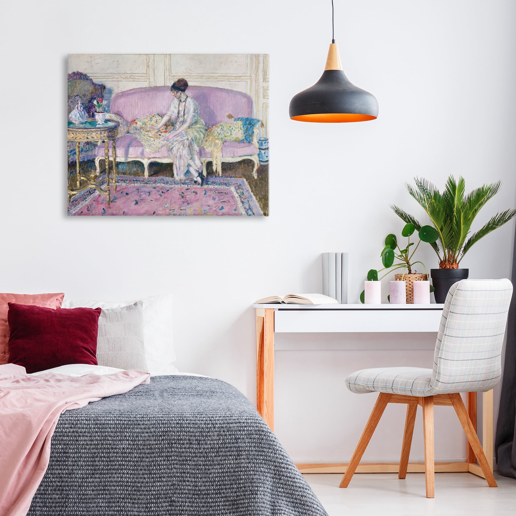 Woman Seated on Sofa Canvas Wall Art, design by Wild Apple Portfolio