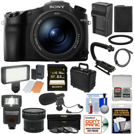 Sony Cyber-Shot DSC-RX10 III 4K Wi-Fi Digital Camera + 64GB Card + Battery & Charger + Hard Case + Stabilizer + Flash + LED Light + Microphone + Fisheye Lens Kit