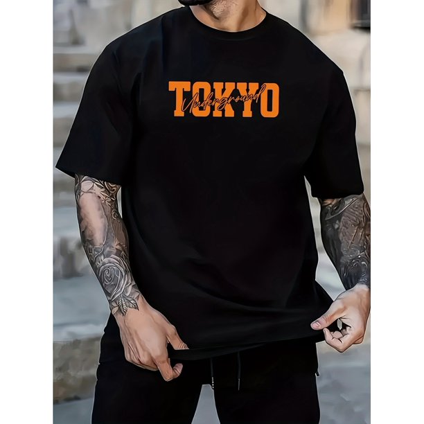 Men'S "Tokyo" Graphic T-Shirt - 100% Cotton, Casual Crew Neck, Short Sleeve, Relaxed Fit, Summer Outdoor Wear, Casual Weekend Attire, Casual Attire | Relaxed Fit Shirt | Cotton Fabric