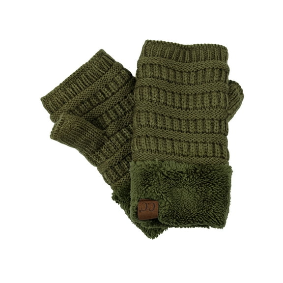 C.C Women's Warm Knit Fingerless Half Finger Fleece Lined Winter Gloves-New Olive