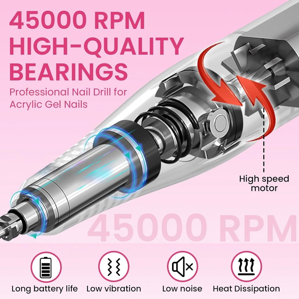 Portable Electric Nail File 45000RPM Cordless Nail Drill Machine Compact For Acrylic Nail Shaping Buffing Polishing