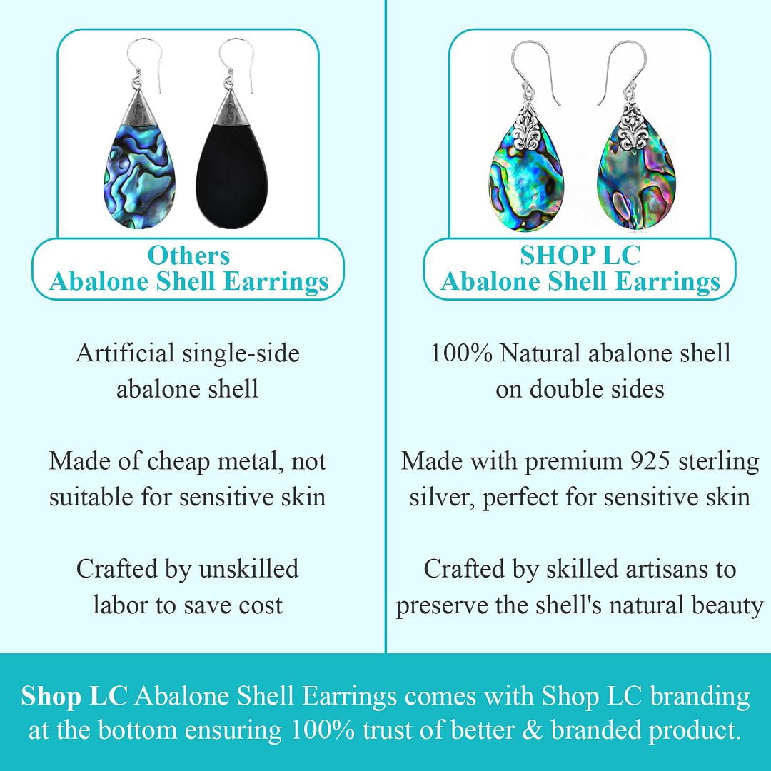925 Sterling Silver Abalone Shell Solitaire Dangle Drop Earrings Stylish Fashion Beach Jewelry For Women Unique Costume Jewelry for Women Birthday Christmas Gifts