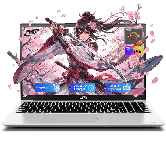 15.6" IPS FHD Laptop 8GB RAM 256GB SSD AMD Ryzen 5 (Beat i5-1135G7, 4 Cores Up to 3.7GHz) with 65W Type-C Fingerprint Backlit Keyboard Numpad BT5.2 RoseGold