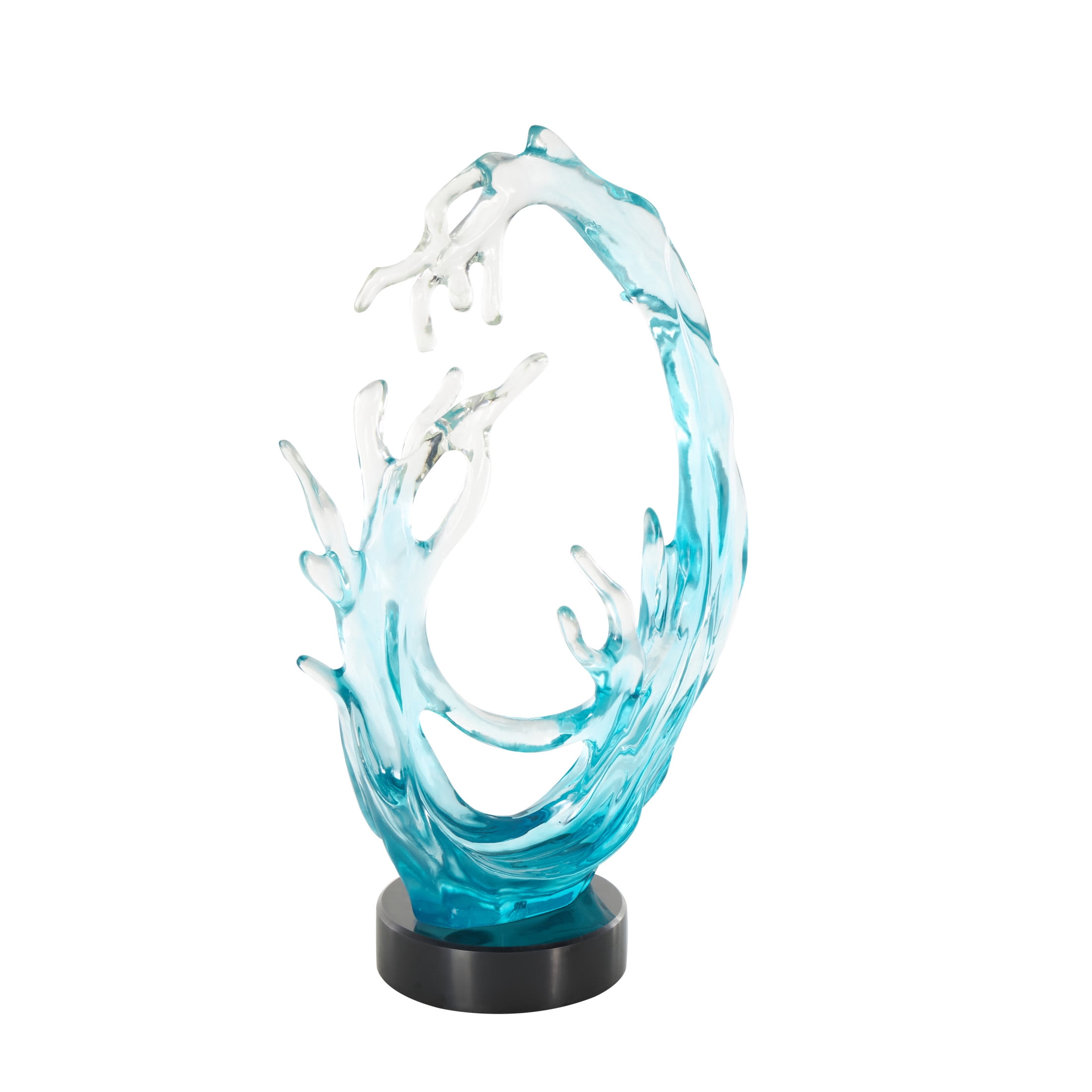 19" x 26" Blue Glass Ombre Coral Sculpture with Black Round Base, by DecMode