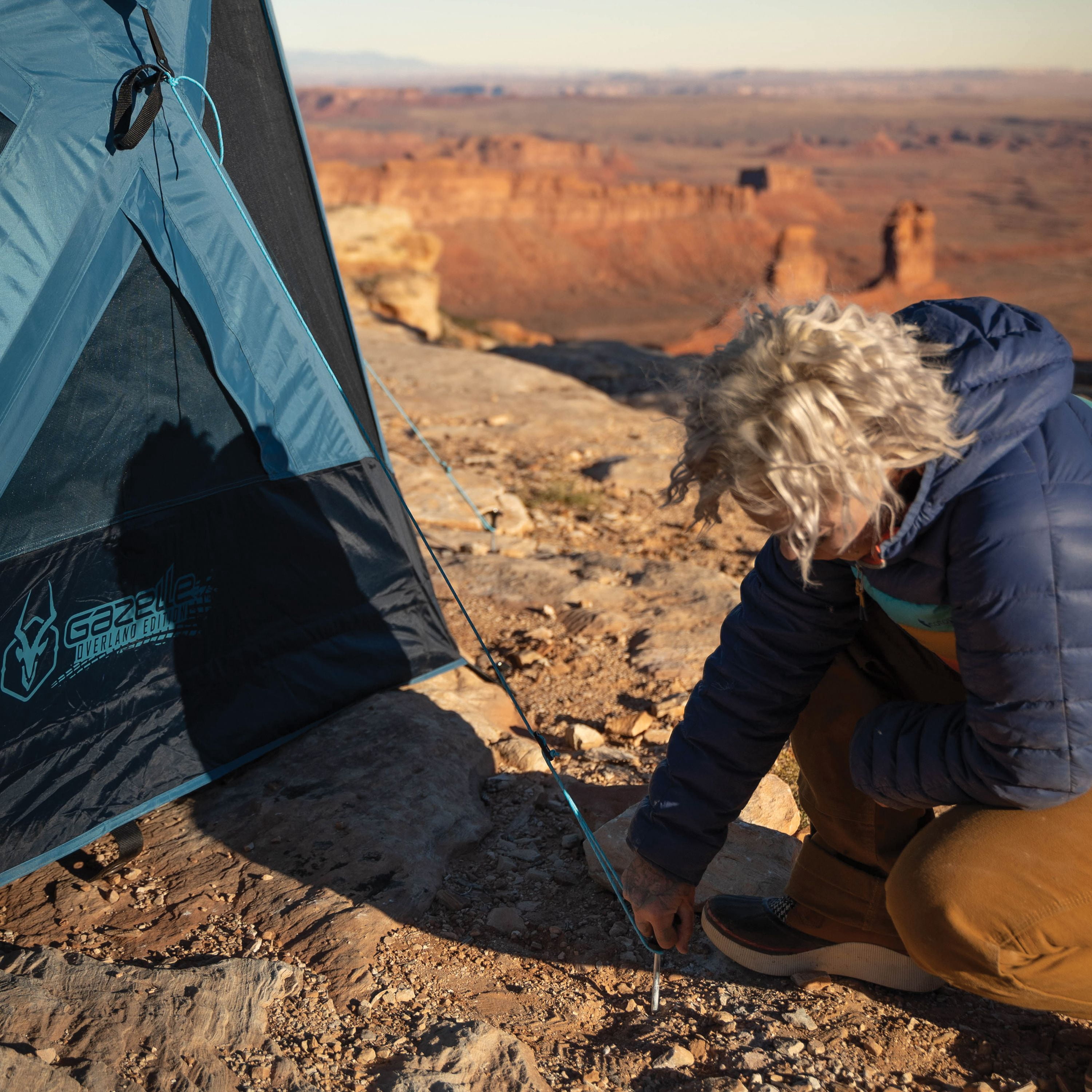 Gazelle Tents™ T-Hex Hub Tent Overland Edition, Waterproof, UV Resistant, TriTech Mesh, Removable Floor, All-Terrain Stakes, Duffle Bag, 7-Person, Pacific Blue, 85”x 144”x 136”
