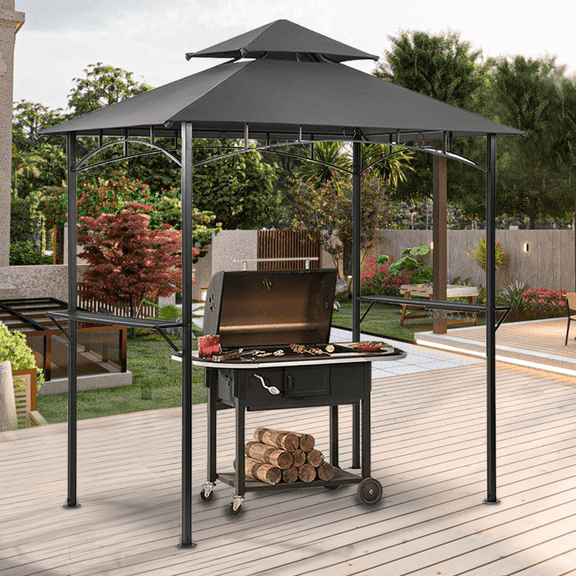 Gaildon 96’’x60’’x101’’ Outdoor Grill Gazebo with Vented Top , Double Tier Outdoor Grill Shelter-Grey