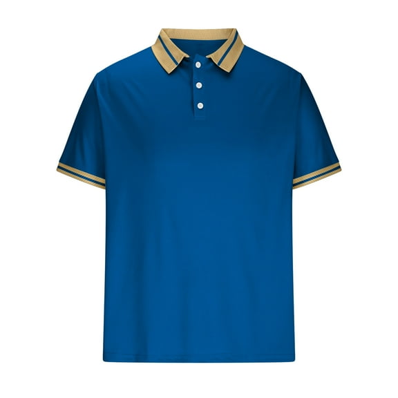 Vunhao Mens Collared Polo Shirts, Solid Short Sleeve Casual Button Mens Basic Shirt on Sale Blue