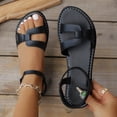 thumbnail image 5 of Women's Flat Sandals, Faux Leather Adjustable Elastic Strap Shoes, Comfortable Wide Width Casual Dress Sandals for Daily Work Summer, Black/White, 5 of 10