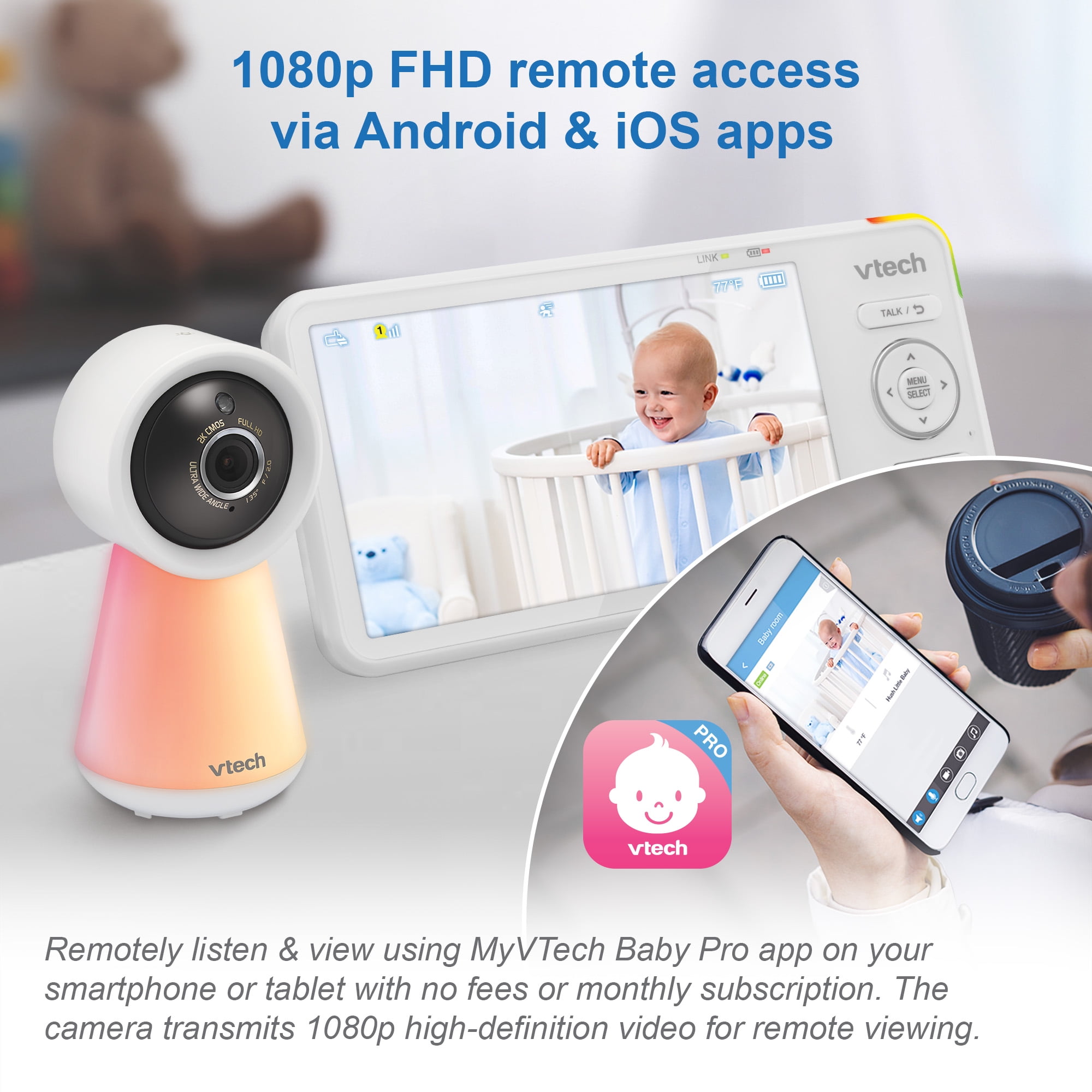 VTech RM5856-2HD Baby Monitor – 1080p Wifi, 5″ Screen + 2 Cameras, Night-Light, Remote Access