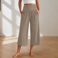 thumbnail image 2 of Linen Capri Pants for Women Loose Wide Leg Cotton Gaucho Pants Elastic Waist Flowy Dressy Trousers, XL, 2 of 6