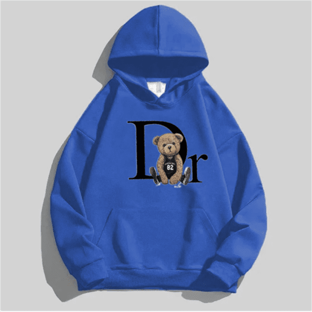 Sudadera con capucha Unisex con estampado de oso y letras, pulóver informal, moda natalícia, ropa de calle solto, skate, monocromático, novo, outono, 386