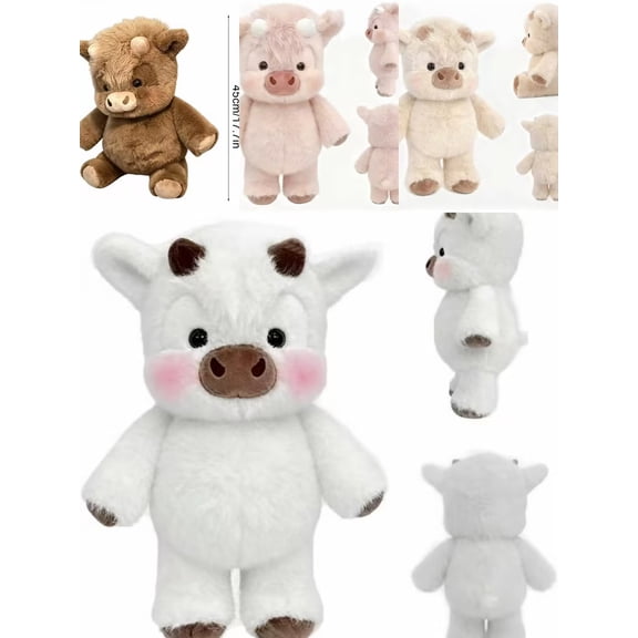 Highland Cow Plush Toy, Soft Stuffed Animal, Cuddly Emotional Support Toy for Stress Relief(A)