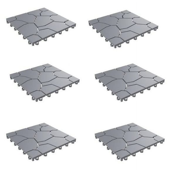 Pure Garden 50-LG1171 Patio & Deck Tiles-Interlocking Stone Look Outdoor Flooring Pavers - Grey - Set of 6