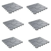 Patio & Deck Tiles-Interlocking Stone Look Outdoor Flooring Pavers - Grey - Set of 6
