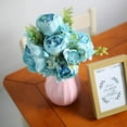 thumbnail image 2 of Ramo de flores de seda de peonía artificial vintage, decoración de boda para el hogar (azul) brillar Juguete, 2 of 4