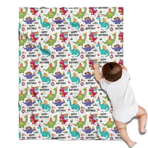Colorful Dinosaurs Birthday Text Pattern Blanket,Comfortable Soft Lamb Wool Throw Blanket,All Season,Warm Lightweight Blankets for Sofa Bed Couch Living Room Chair,30"x40"