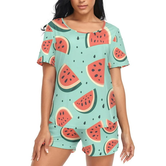 joogoo Women's Pajama Set Watermelons Short Sleepwear Loungewear with Pockets M